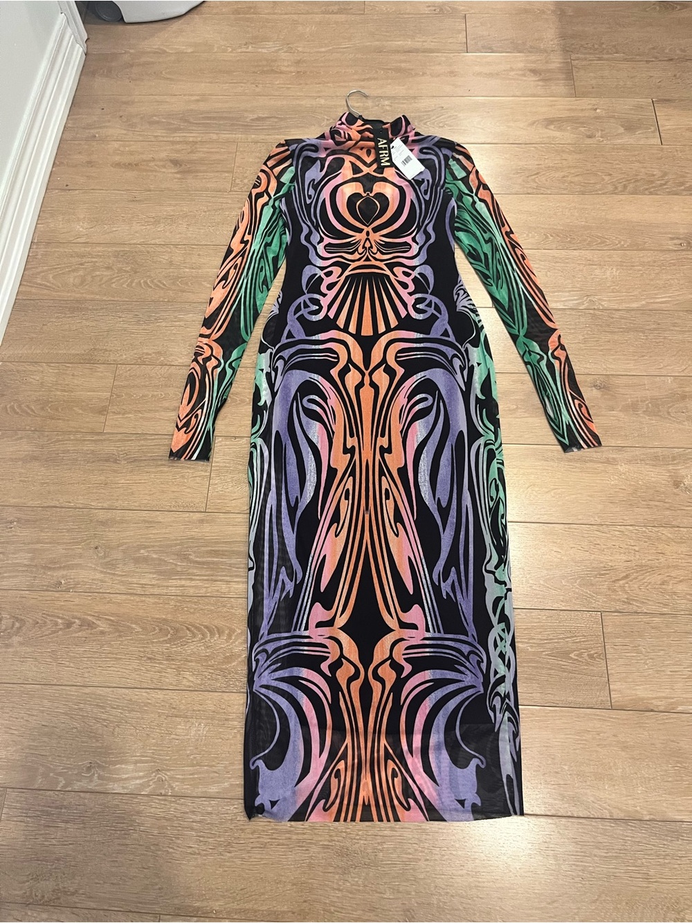 AFRM Multicolor Abstract Long Sleeve Bodycon Dress